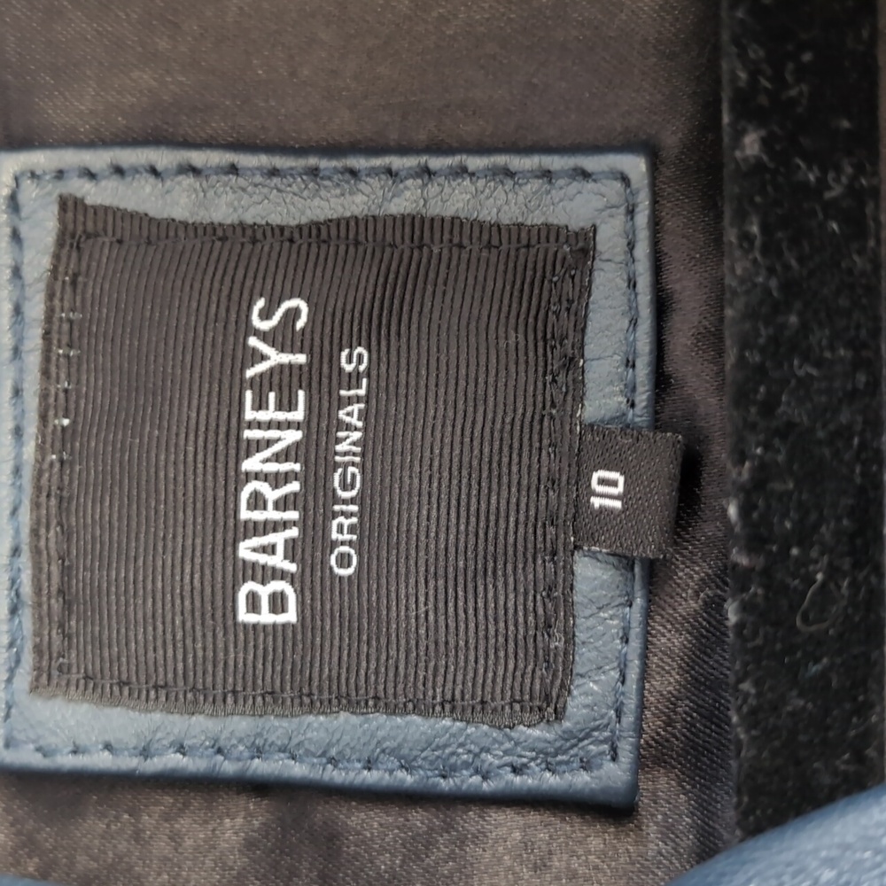 Barney's Blue Leather Biker Jacket - UK 10 (Fits like US 2) - Picture 3 of 5